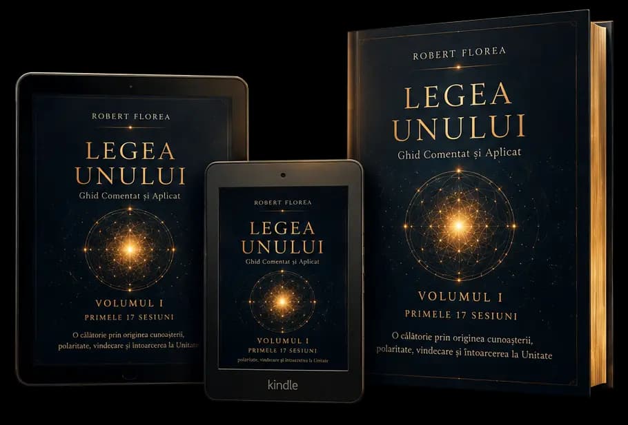 Volumul 1 al cărții Legea Unului afișat pe carte, tabletă și e-reader